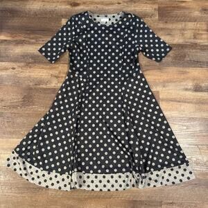 Robbie Bee L Black White Polka Dot Flare Swing Dress Retro Knee Length READ